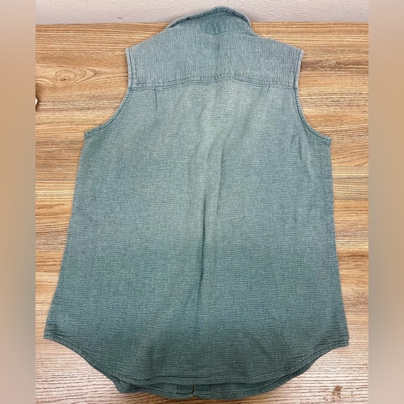 Vintage LL Bean Top Size 8 Aqua Blue and White Cotton Sleeveless Tunic Button Up - Picture 4 of 8